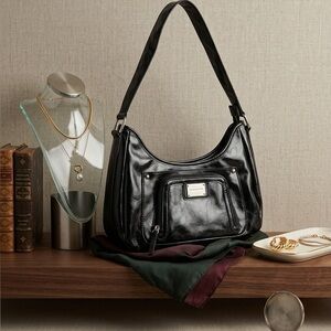 Vintage Liz Claiborne Black Shoulder Bag | Hobo Style Smooth Textured handbag